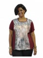 BLUSA ESTAMPADA MANGA JAPONESA RECORTE FRONTAL PLUS SIZE